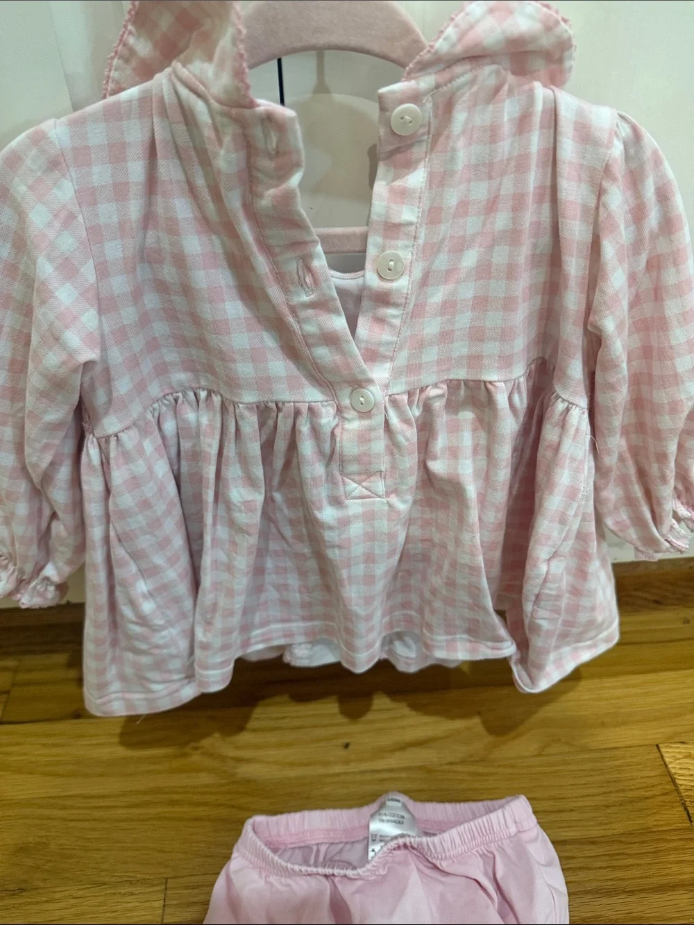 Pink Gingham Smocked Baby Matching Set with French knot Disney princesses